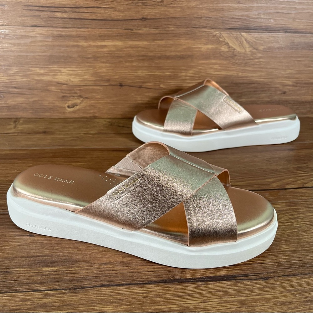COLE HAAN GrandPro CrissCross ‘Rose Gold’ Slides Sandals Women’s Size 9.5 Shoes